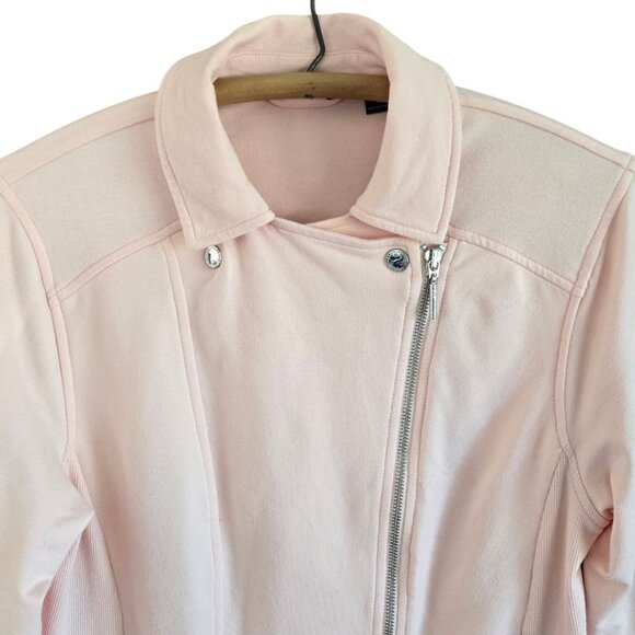 H By Halston Womens Light Pink Cotton Blend Moto Jacket Size 12 - Picture 5 of 11